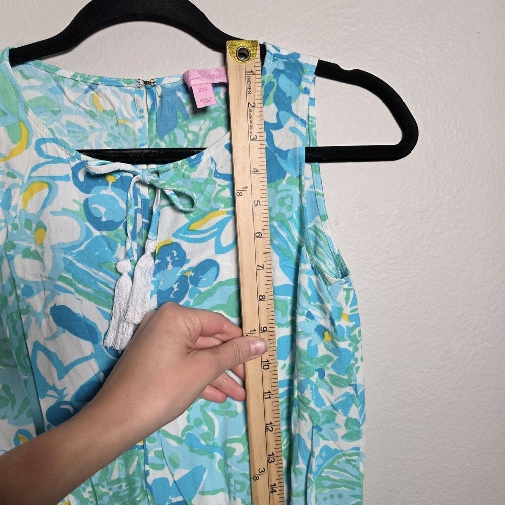 Lilly Pulitzer Tybee In A Pinch Blue Sleeveless Tassel Tie Short Romper XXS - Picture 7 of 14